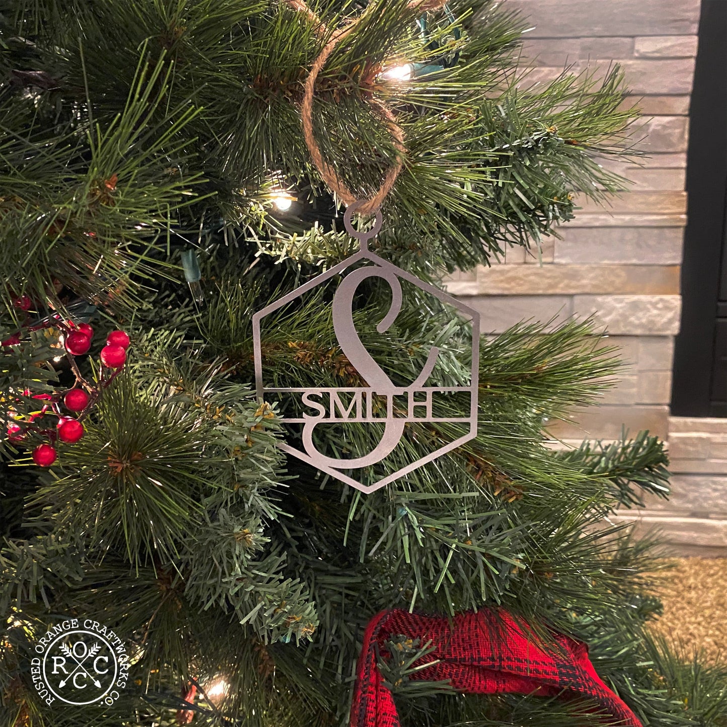 Hexagon Monogram Ornament 5 Pack – Personalized Christmas Ornaments, Custom Initial and Name