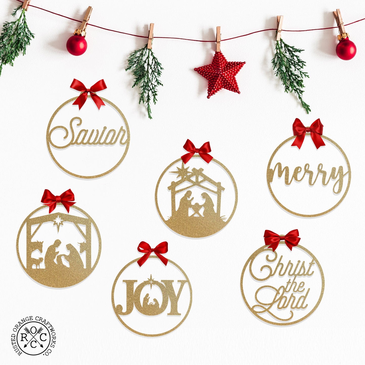 Merry and Bright Ornaments - Set of 3 - Christmas Ornament Jesus Decorations