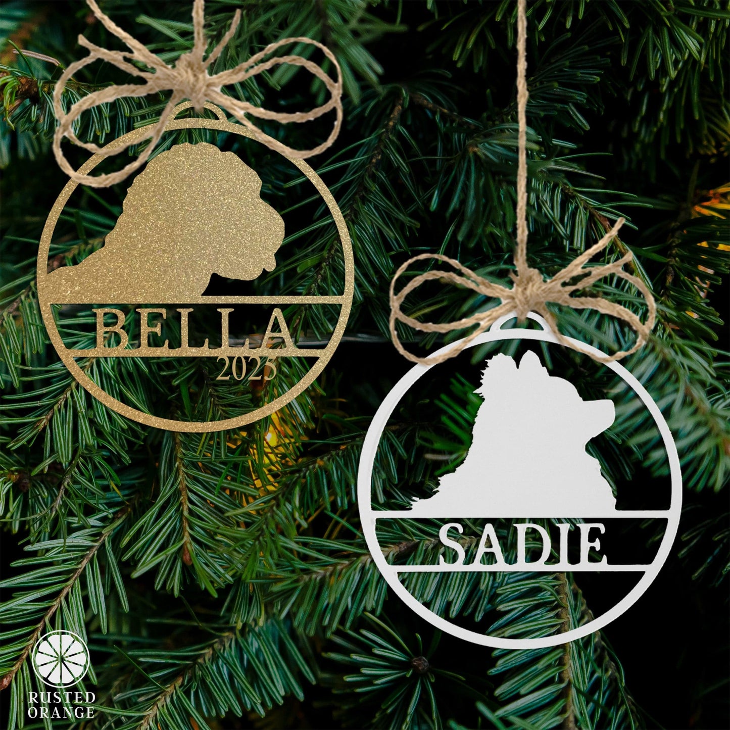 Personalized Pet Ornaments - Set of 2 - Custom Dog or Cat Christmas Tree Ornaments