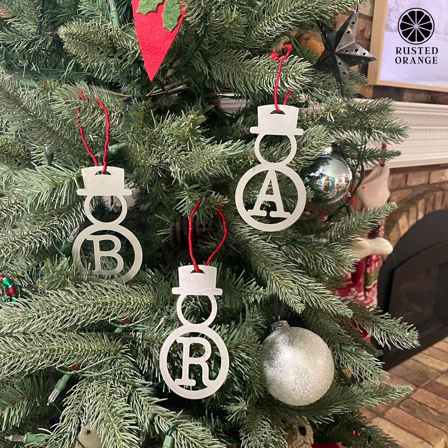 Snowman Ornament Monogram 5 pack - Personalized Christmas Snowman Decor