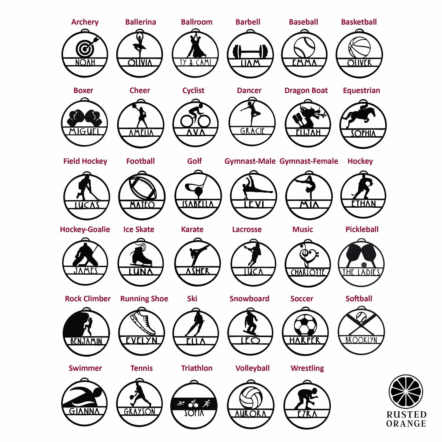 My Favorite Athlete Ornament - Single - 30 Sports Theme Styles - Metal Christmas Ornaments