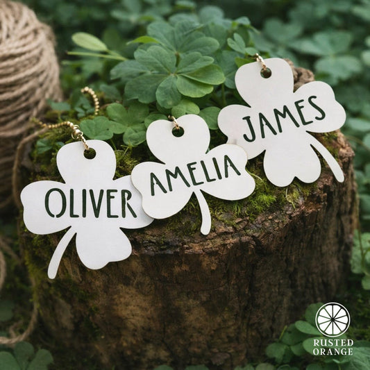 Personalized Shamrock Name Tags – Set of 3 Custom Metal Clover Cutouts