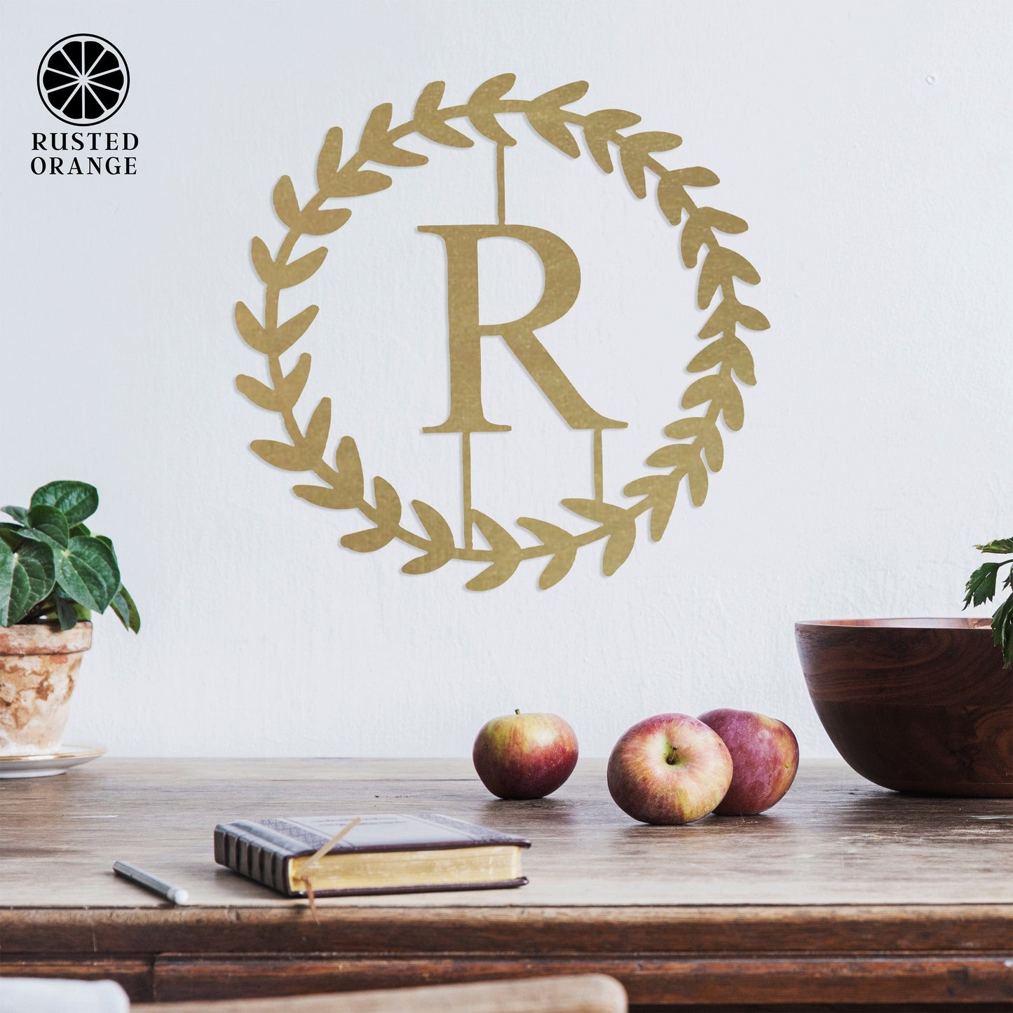 Olive Wreath Single Letter Monogram - 3 Sizes - Custom Metal Sign Monogram