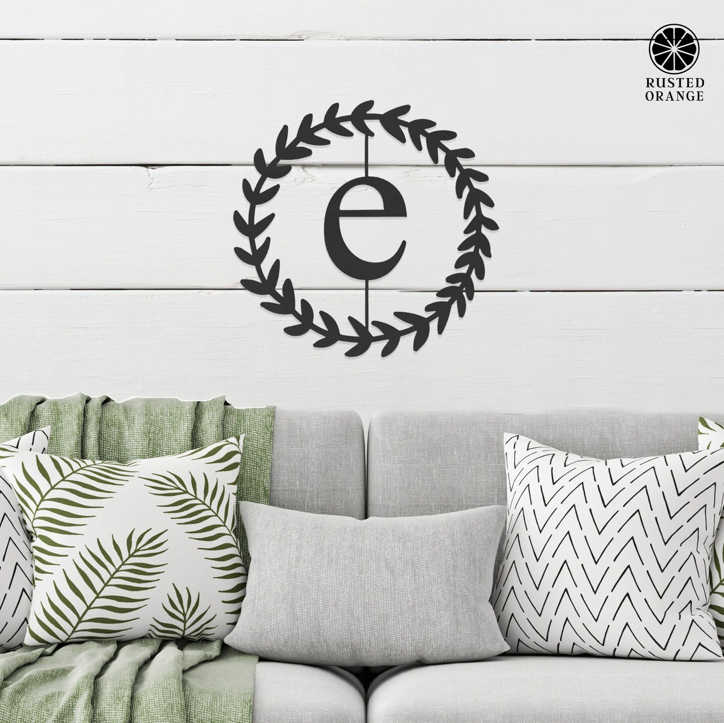 Olive Wreath Single Letter Monogram - 3 Sizes - Custom Metal Sign Monogram