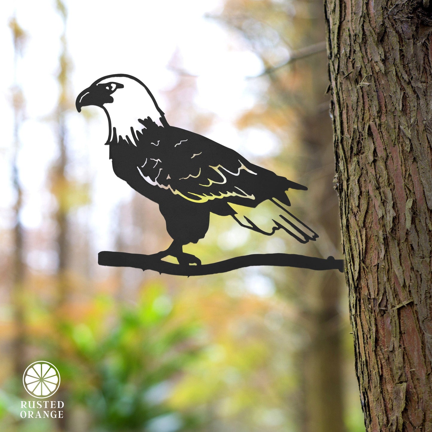 Steel Bald Eagle Tree Stake - Metal Bird Tree Stake for Garden or Lawn