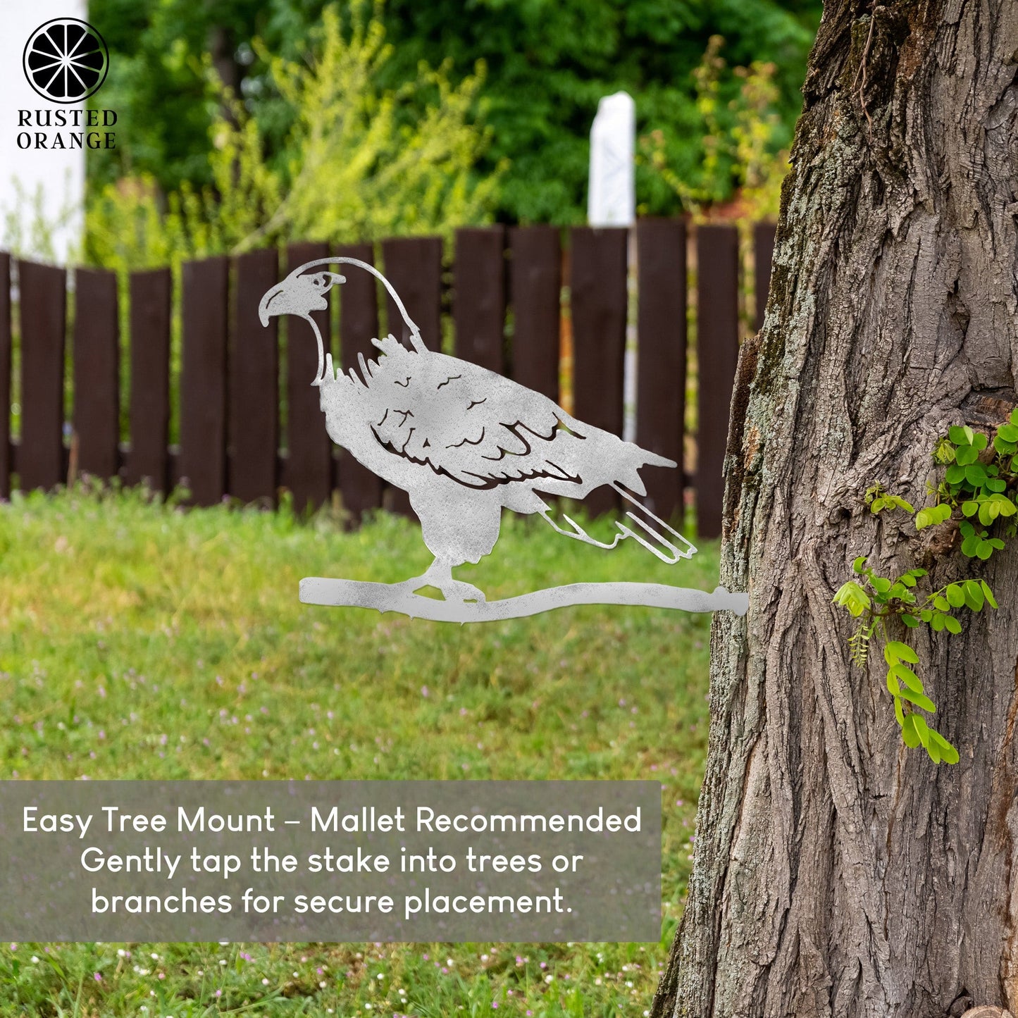 Steel Bald Eagle Tree Stake - Metal Bird Tree Stake for Garden or Lawn