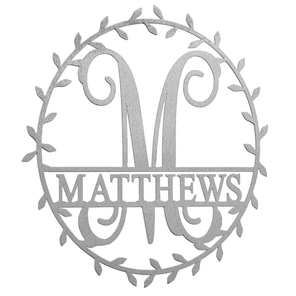 Laurel Wreath Monogram - Personalized Metal Name Sign With Laurel Leaf Design