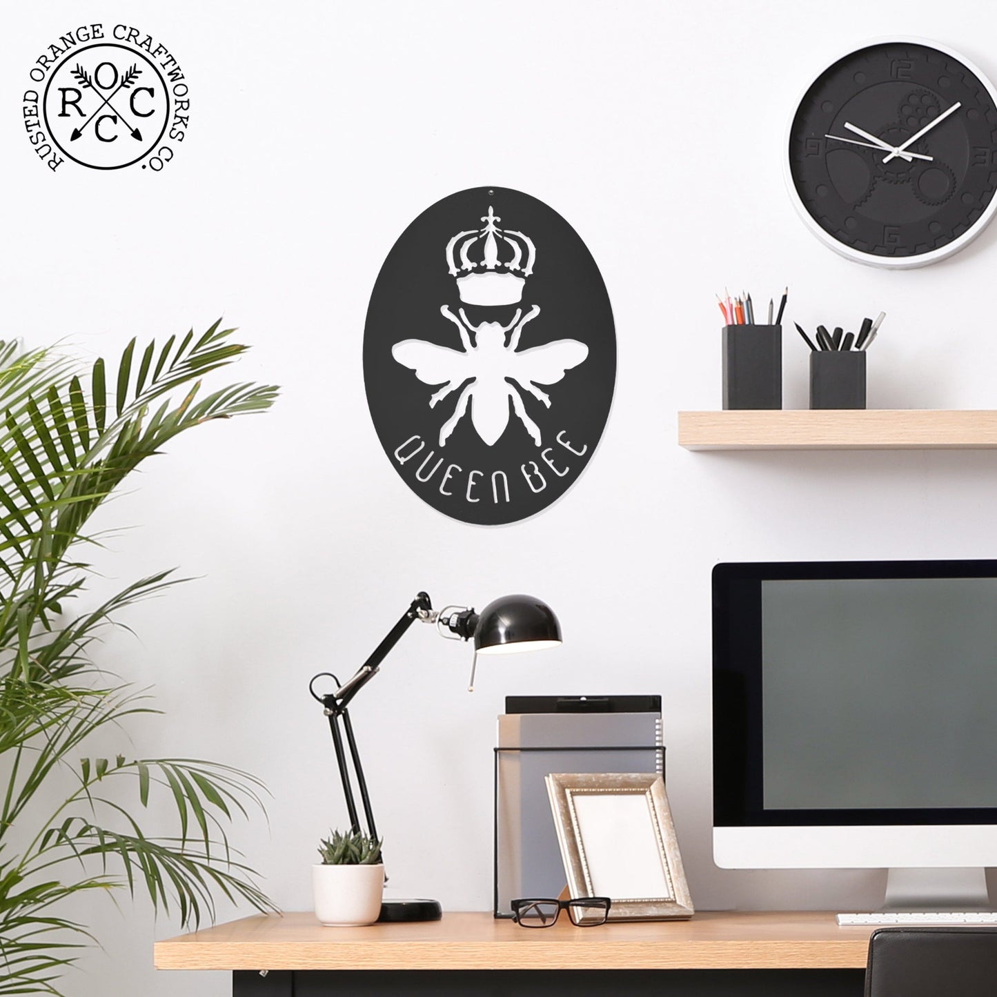 Queen Bee Sign - Unique Metal Bumble Bee Sign for Farmhouse Honey Hive