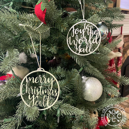 Merry Christmas & Joy to the World Y'all Ornament - Christmas Ornament Decorations