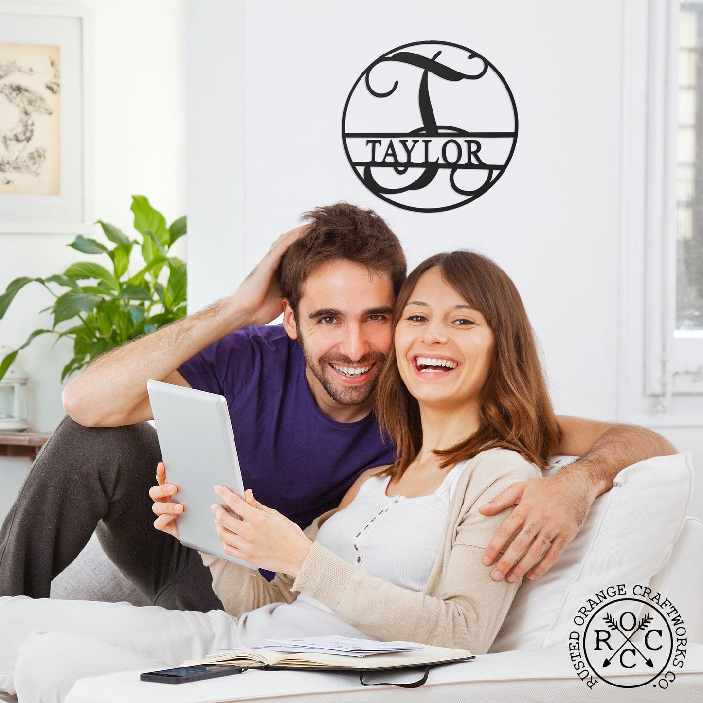 Circle Monogram With Name -  Monogram Last Name Signs for Home