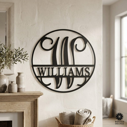 Circle Monogram With Name -  Monogram Last Name Signs for Home