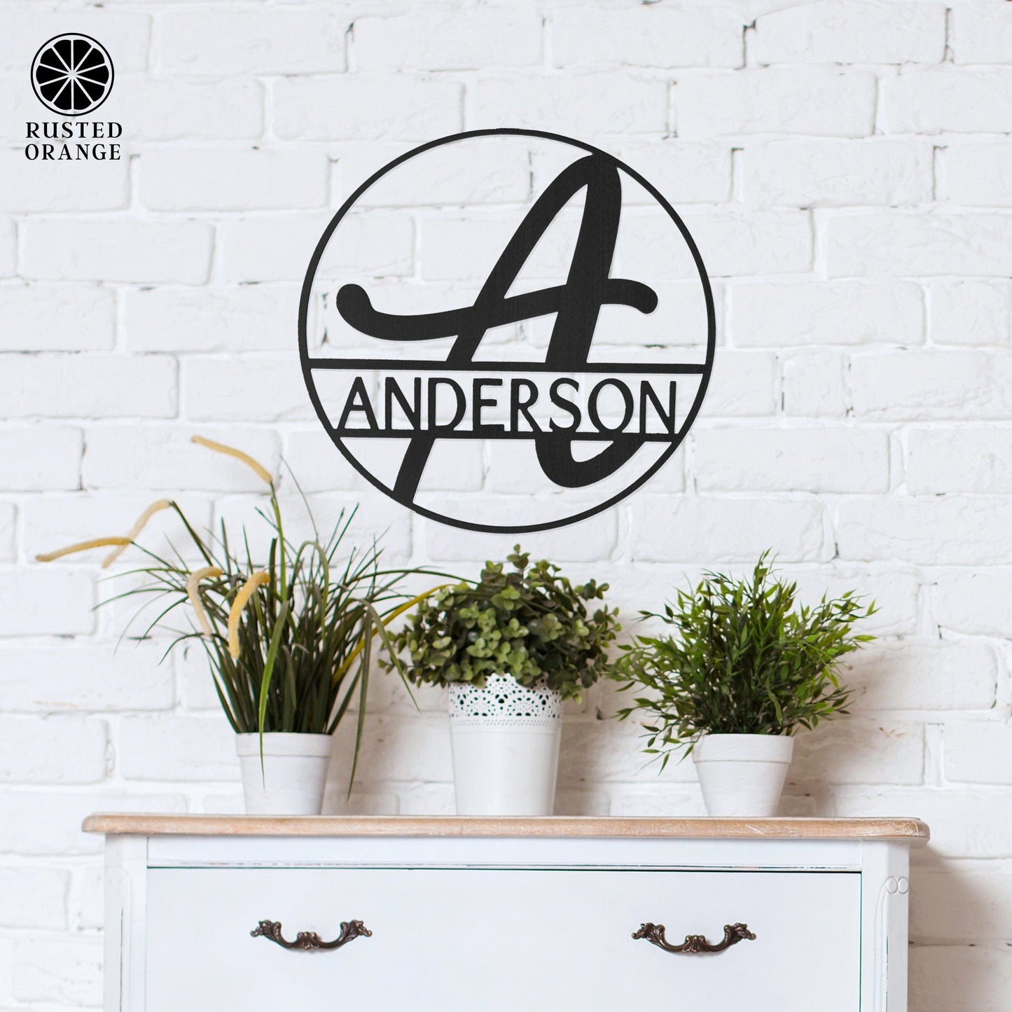 Fullerton Monogram - Circle or Square - Metal Last Name Sign Wall Decor