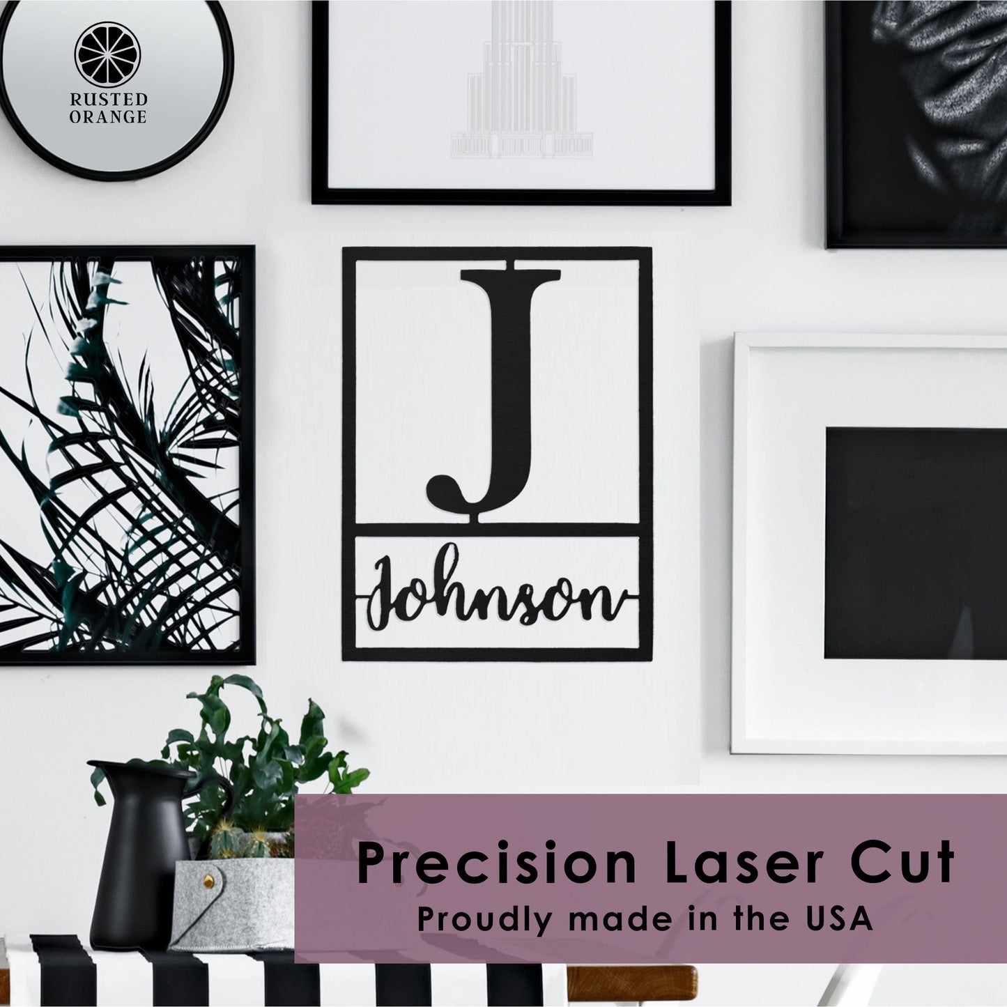 Floating Script Monogram - Personalized Metal Family Name Sign