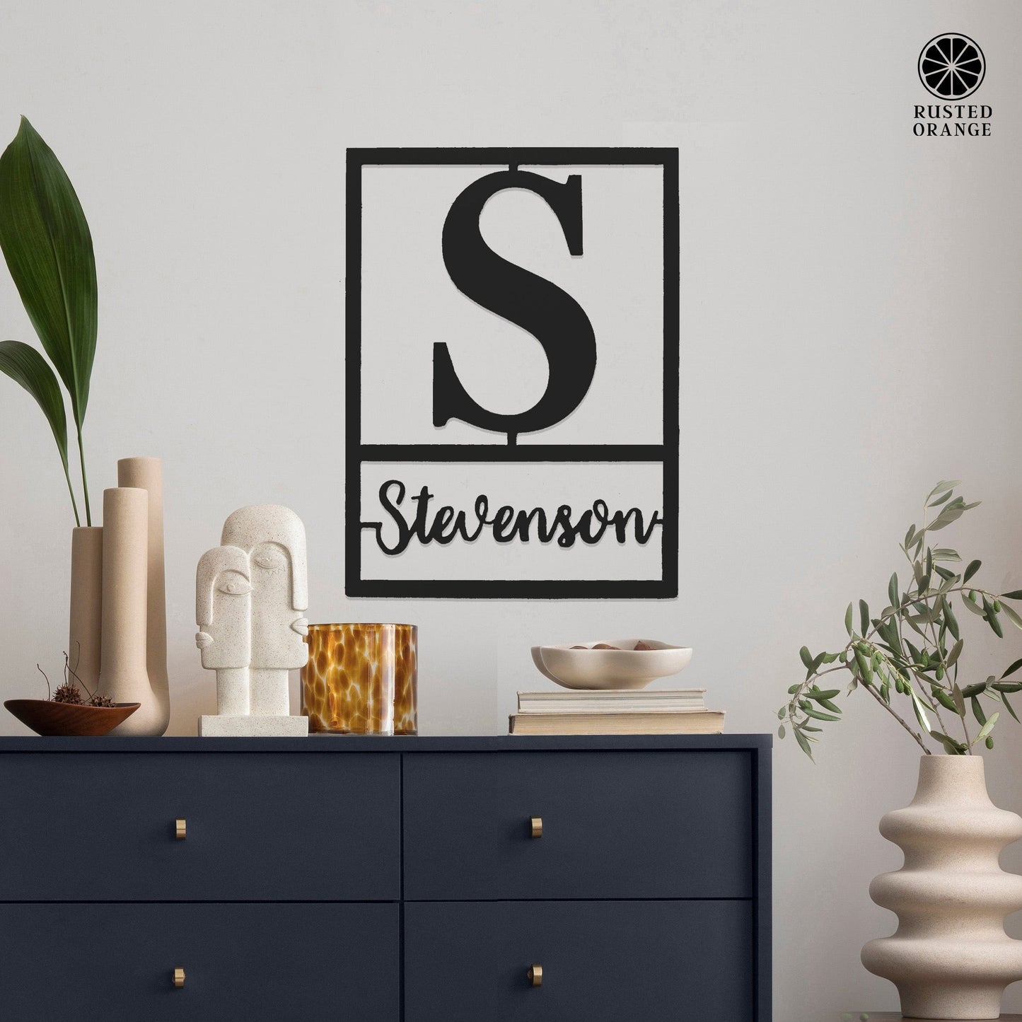 Floating Script Monogram - Personalized Metal Family Name Sign