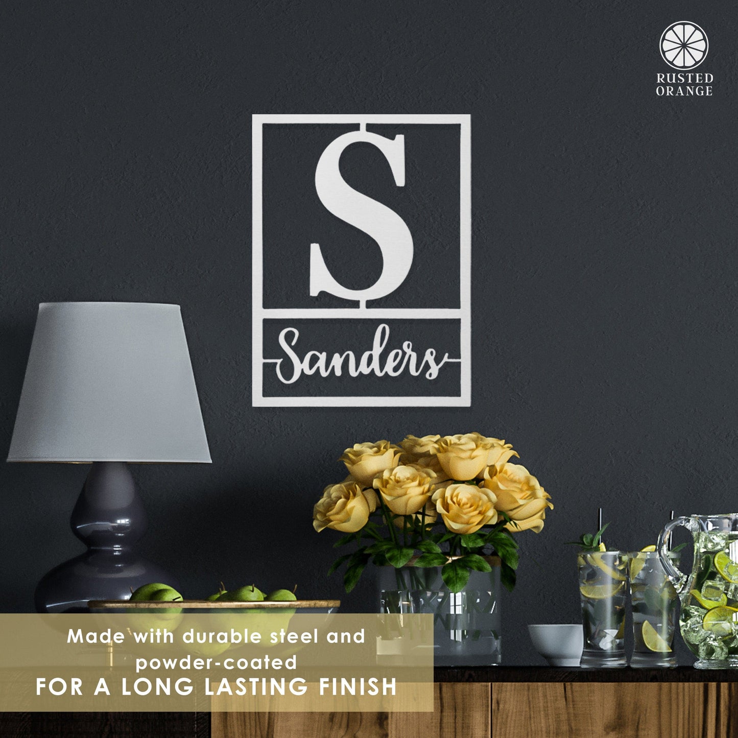 Floating Script Monogram - Personalized Metal Family Name Sign