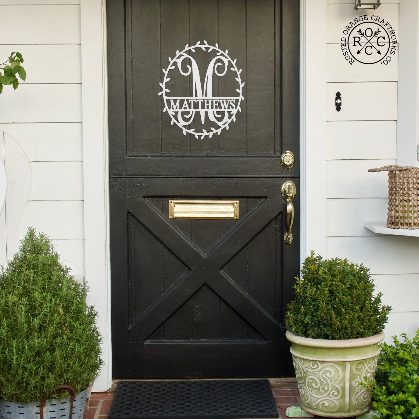 Laurel Wreath Monogram - Personalized Metal Name Sign With Laurel Leaf Design