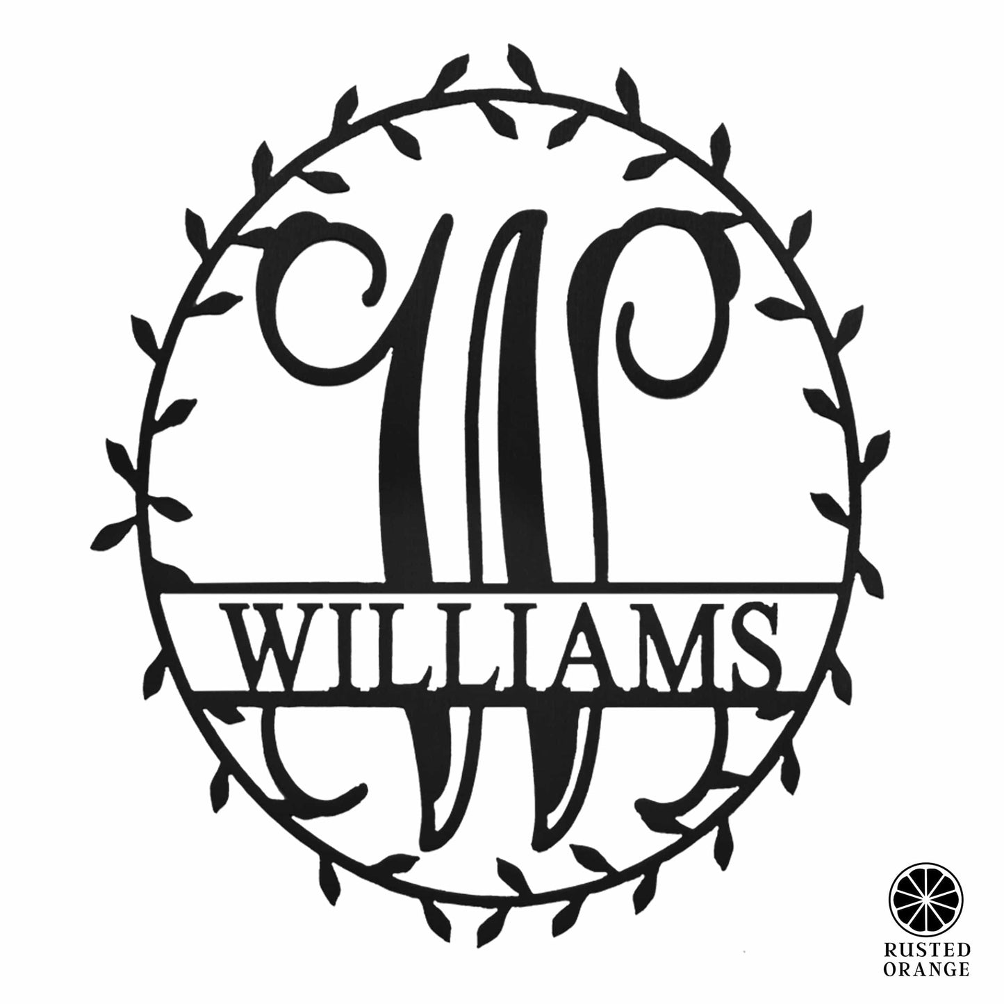 Laurel Wreath Monogram - Personalized Metal Name Sign With Laurel Leaf Design