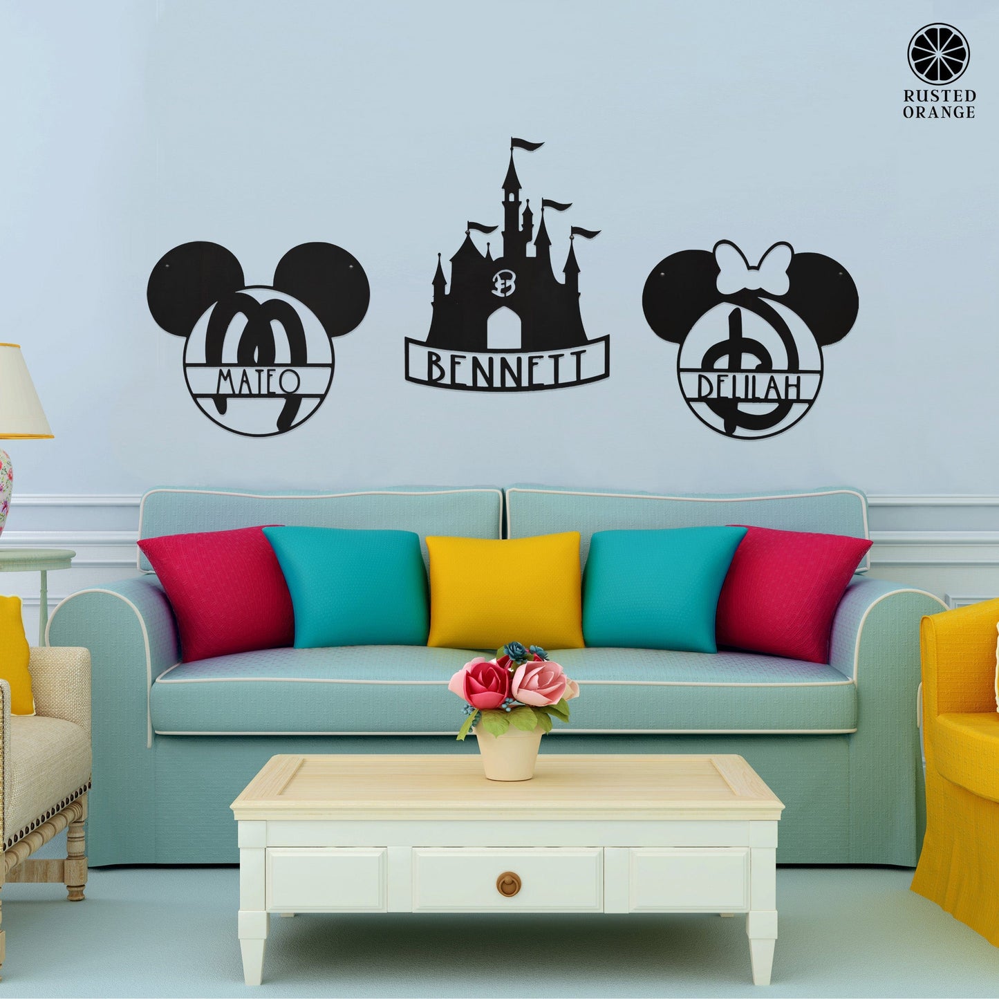 Mouse Ears and Castle Monogram - Personalized Name Sign For Kids Room