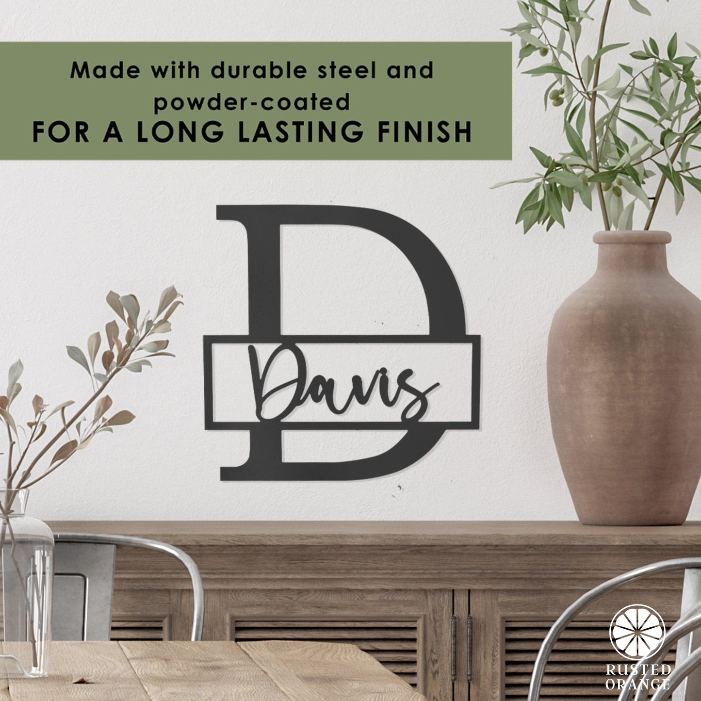 Script Letter Monogram  - 2 Sizes -  Personalized Metal Family Monogram Last Name Sign