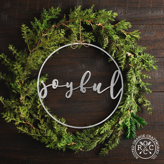 Minimalist Christmas Greetings - Round Metal Holiday Sign for Front Door