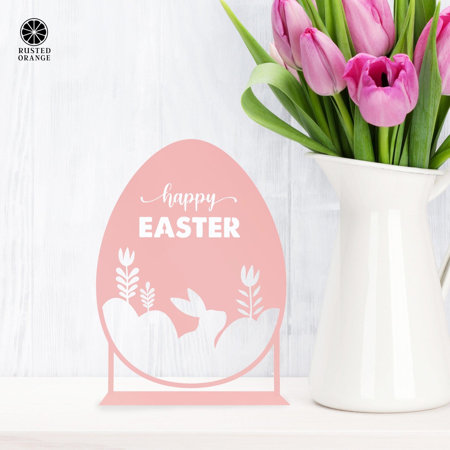 Happy Easter Egg Silhouette – Metal Bunny & Tulip Cutout Decoration