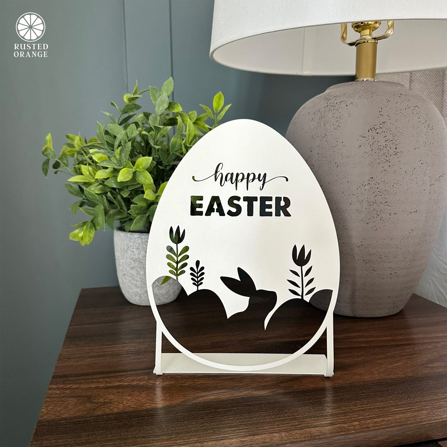 Happy Easter Egg Silhouette – Metal Bunny & Tulip Cutout Decoration