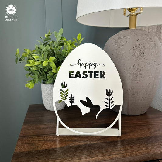 Happy Easter Egg Silhouette – Metal Bunny & Tulip Cutout Decoration