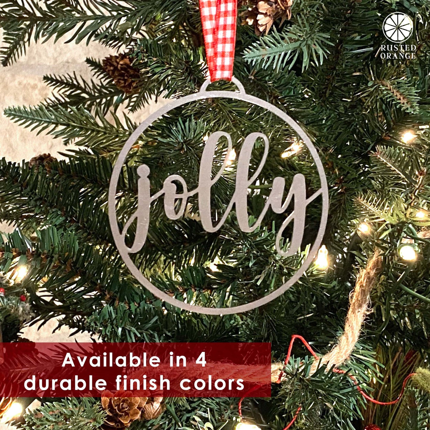 Jolly Christmas Ornaments - 5 pack - Metal Christmas Tree Ornaments