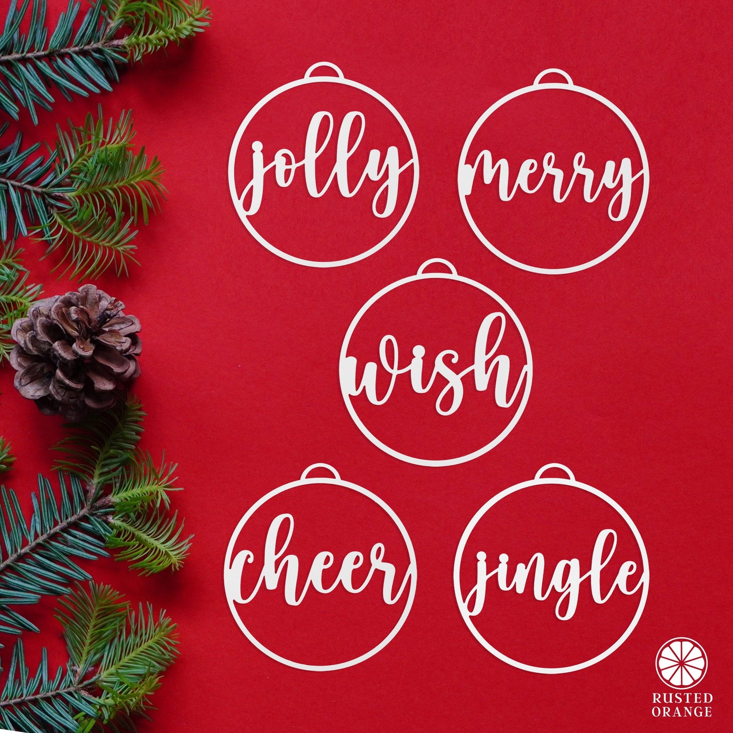 Jolly Christmas Ornaments - 5 pack - Metal Christmas Tree Ornaments