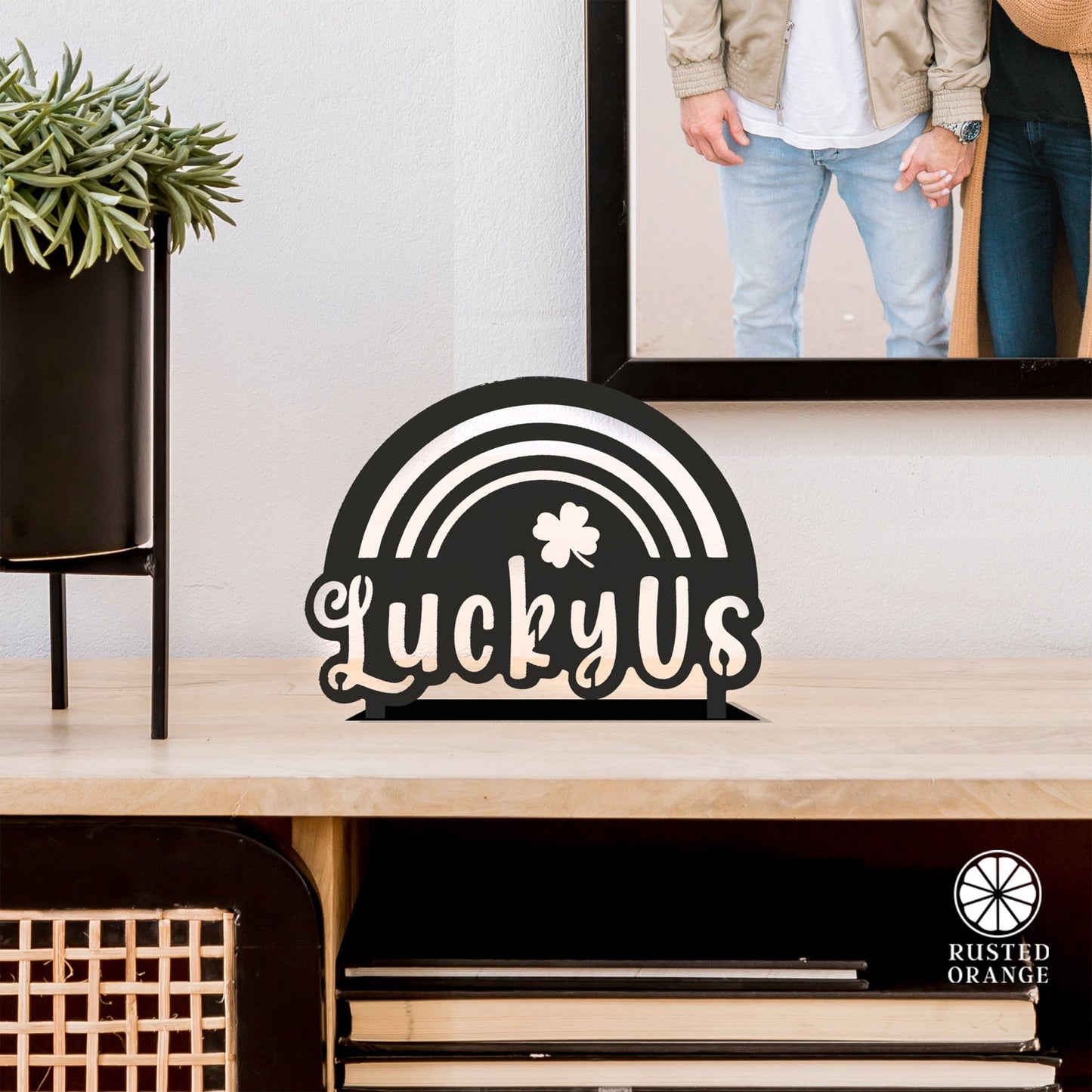 Lucky Us Rainbow Clover Tabletop Sign