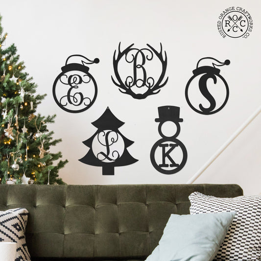Single Letter Holiday Monogram Collection - Personalized Metal Sign Decorations
