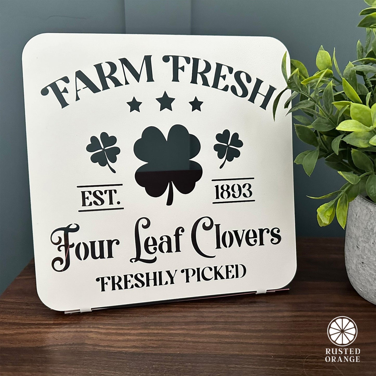 Vintage Farm Fresh Four Leaf Clovers Metal Sign - Established 1893