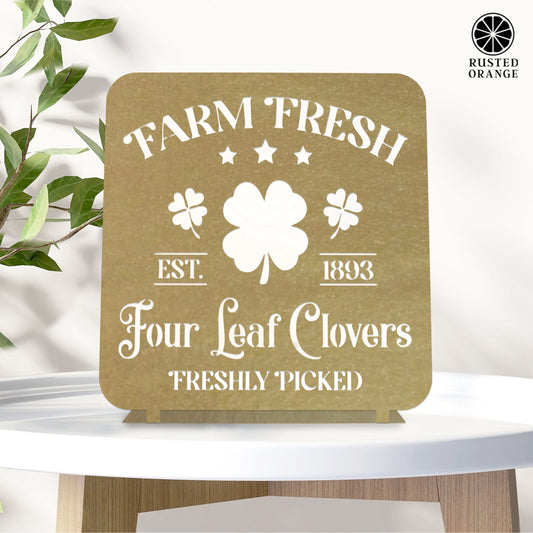Vintage Farm Fresh Four Leaf Clovers Metal Sign - Established 1893