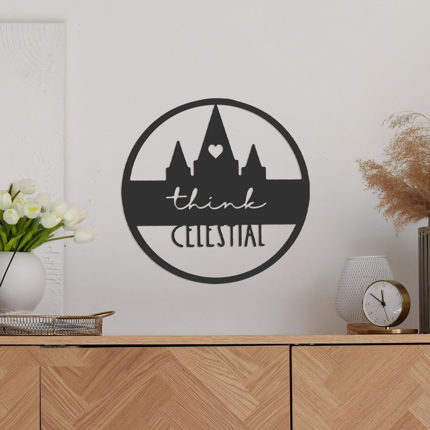 Think Celestial LDS Plaque - Ornament, Tabletop Sign, Wall Decor -  General Conference Christmas Ornament