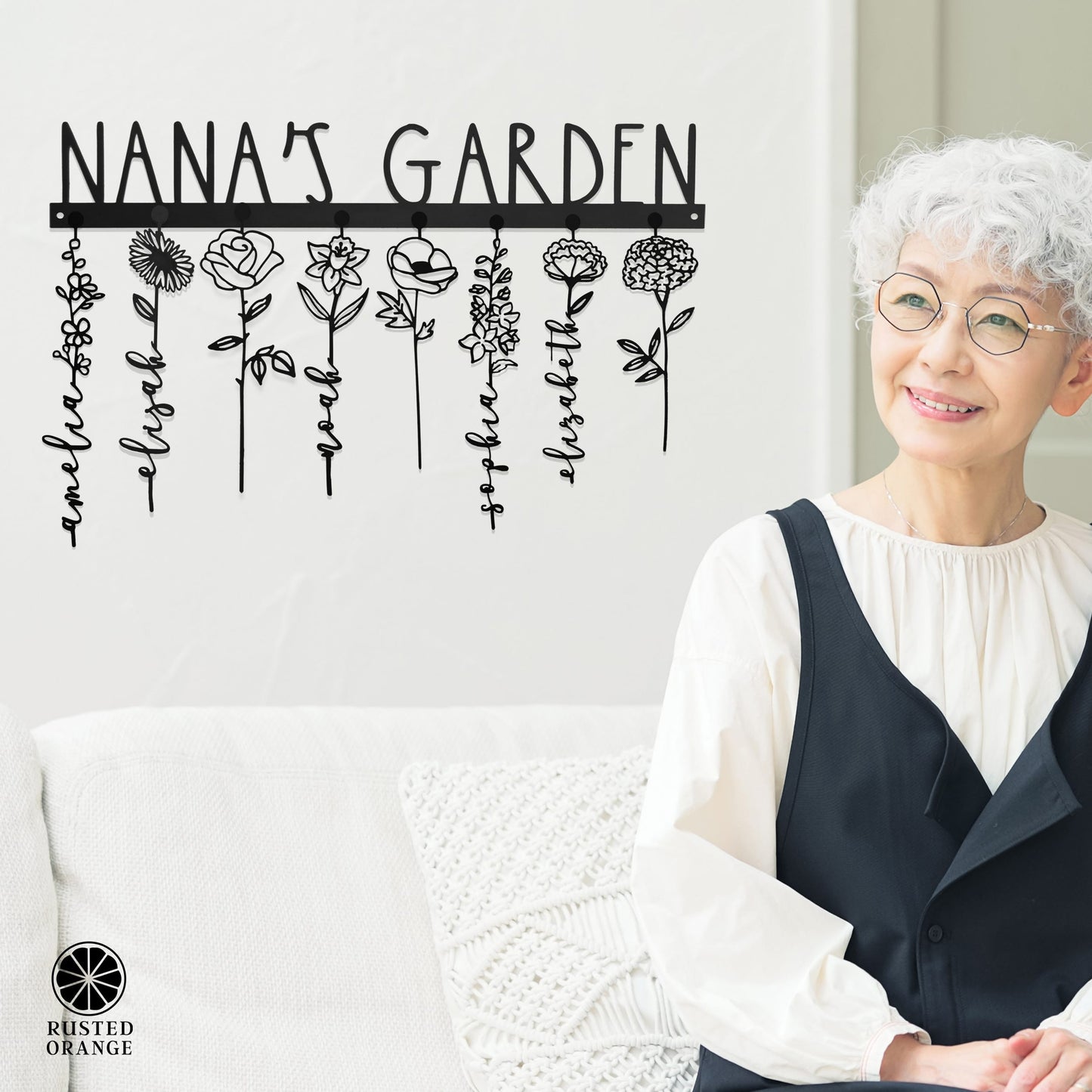 XL Our Family Garden - Personalized Birth Month Flowers Family Name Sign Mother's Day Gift