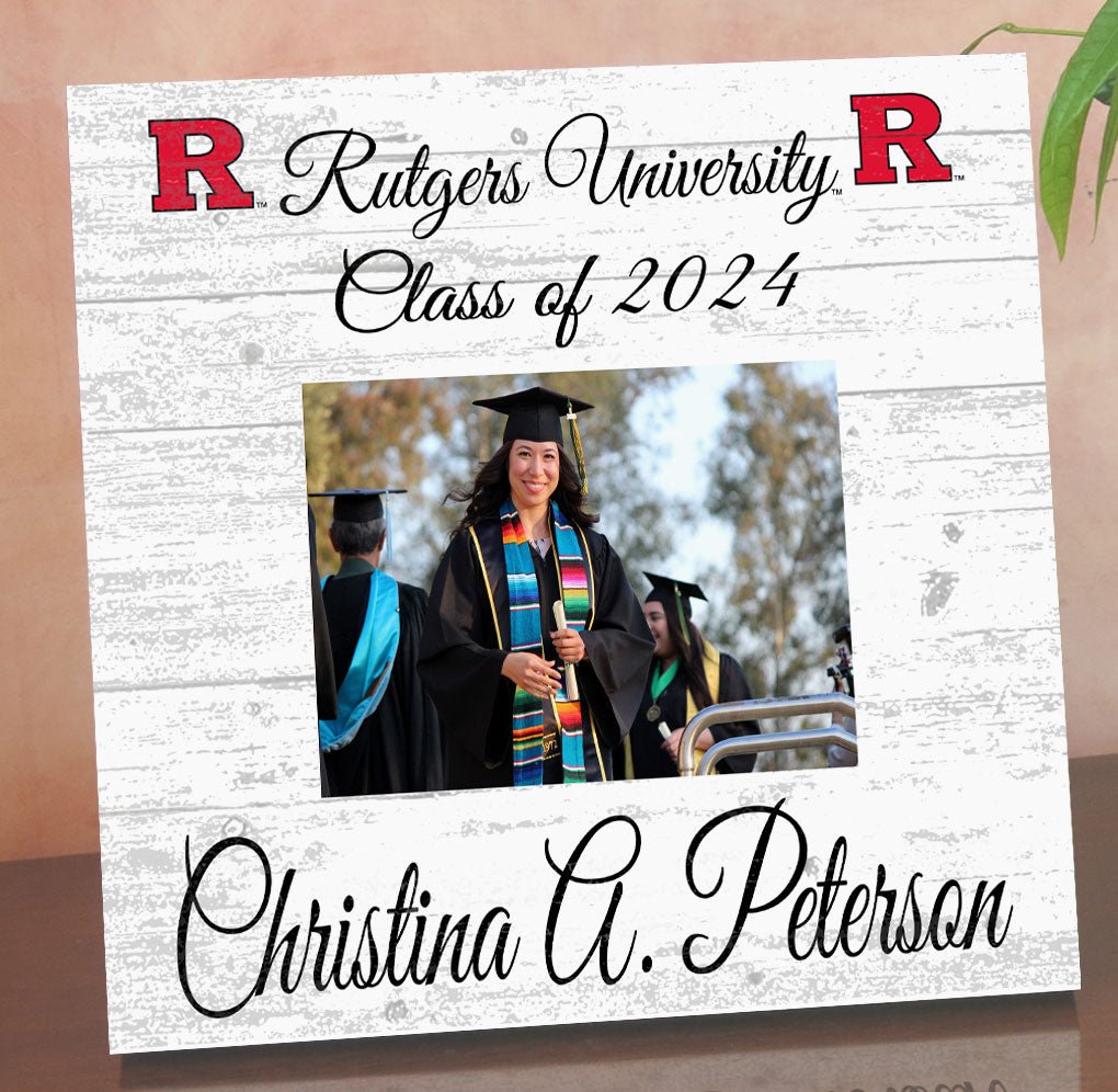 Rutgers Personalized Graduation Picture Frame Type Plaque – Custom Printed Wood – Upload Your Photo, Name & Class Year – 10.5"x10.5"