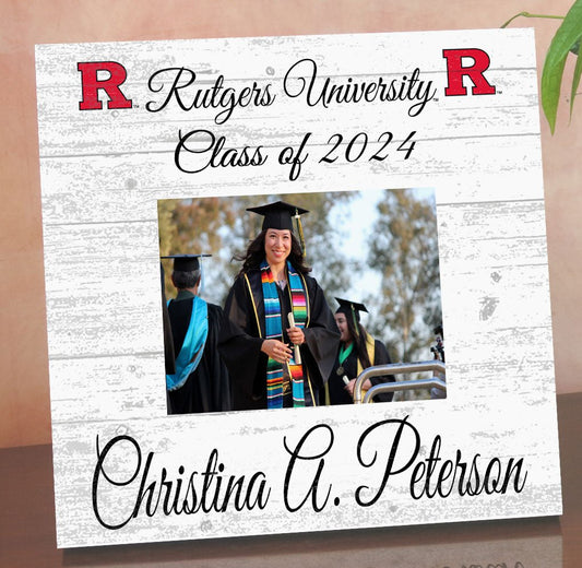 Rutgers Personalized Graduation Picture Frame Type Plaque – Custom Printed Wood – Upload Your Photo, Name & Class Year – 10.5"x10.5"