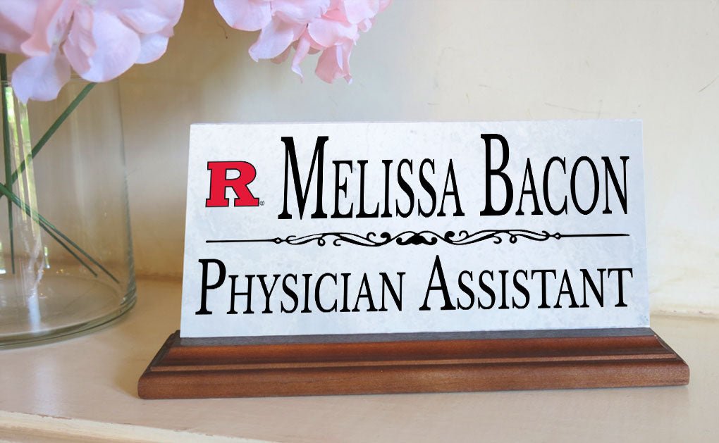Rutgers University Desk Nameplate – Custom Marble Name Sign with Title