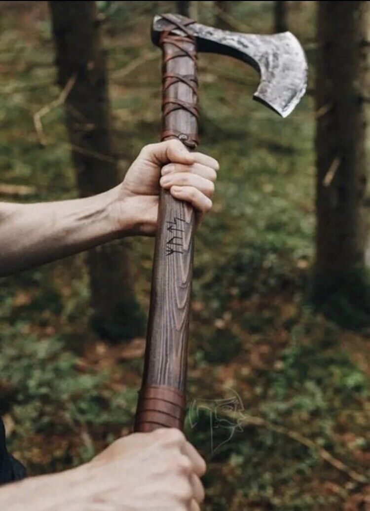 Custom Handmade Viking Battle Axe with Forged 1095 Steel Blade and Rosewood Leather-Wrapped Handle – KBS Knives Store