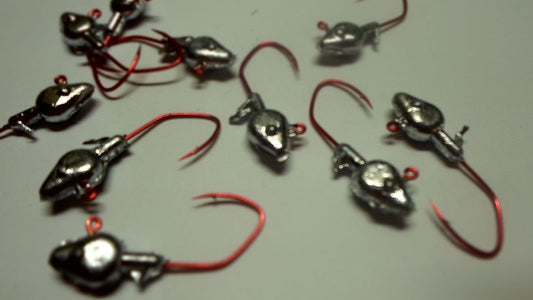 60 Pc Minnow  Jig Head Assortment Pak (Best Value) #2 Red (Laser Sharp) Nasty Bend Hooks