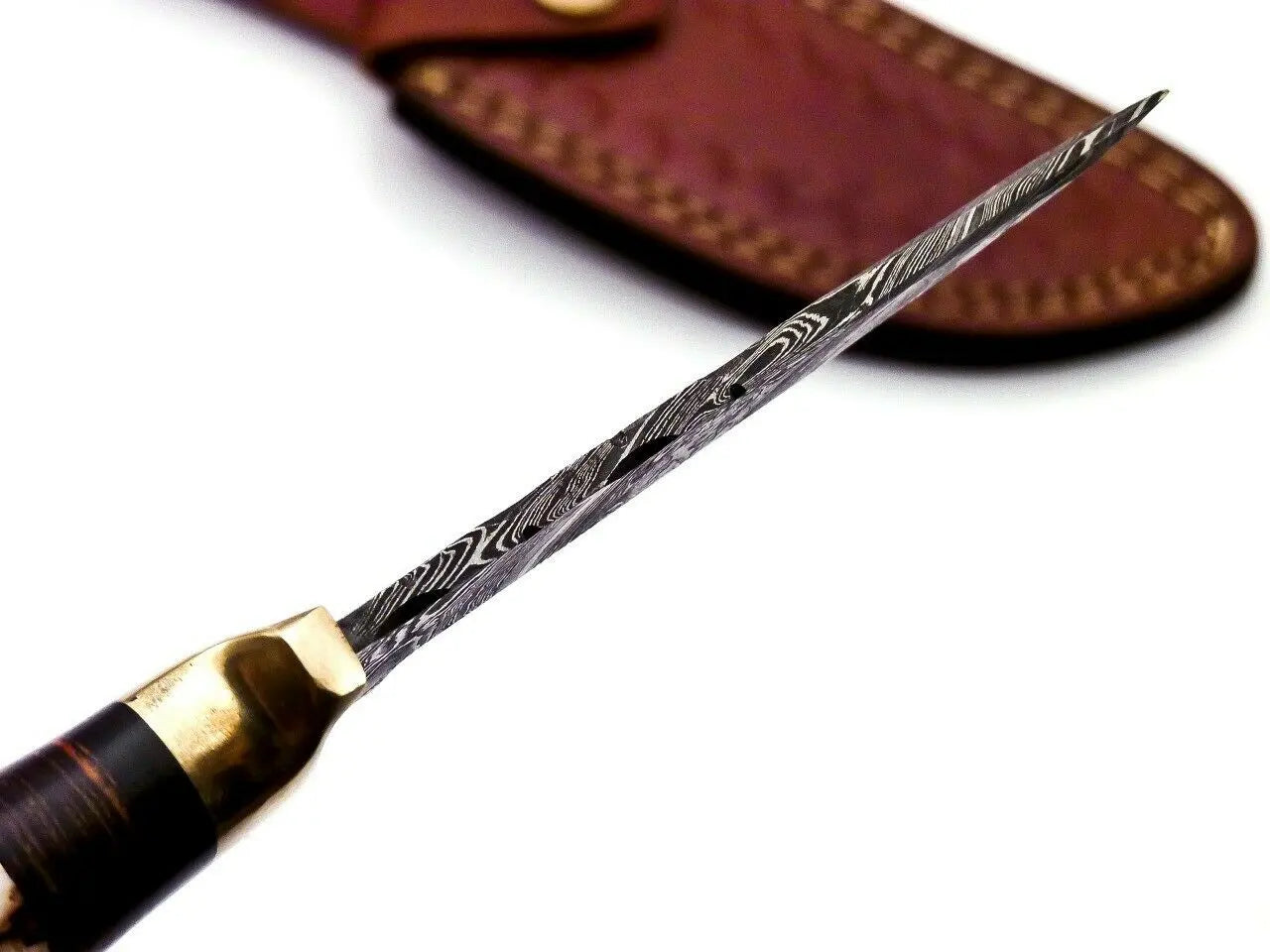 Custom Hand Forged Damascus Steel Hunting Brass Guard Knife& Stag Handle WH 57