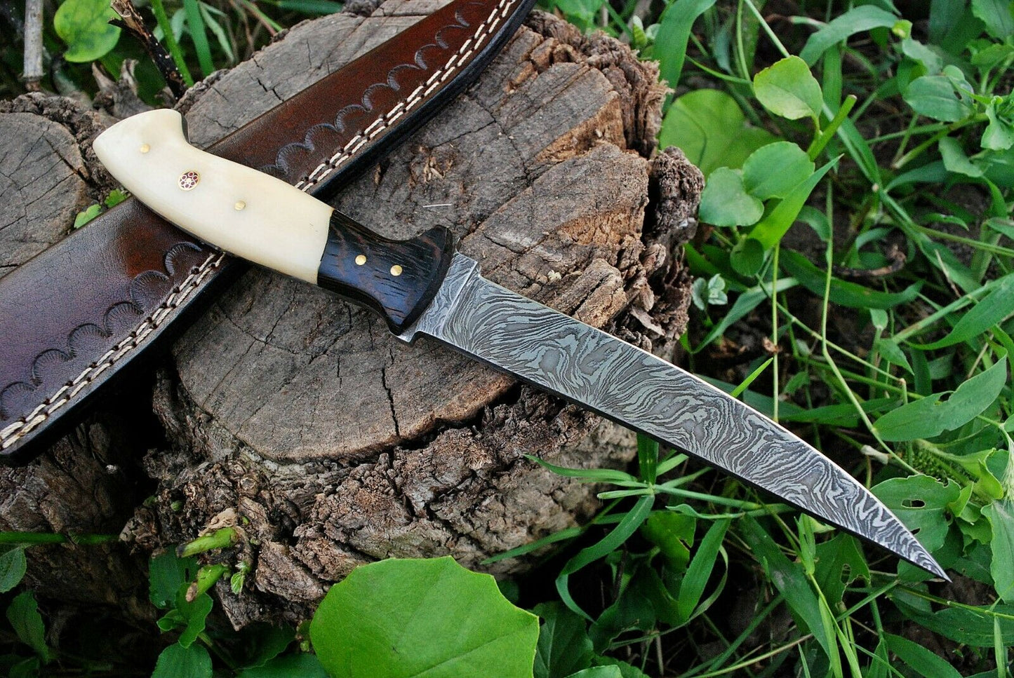 Custom Handmade Damascus Steel Fillet Knife with Wenge Wood and Bone Handle - 11-inch Overall Length"