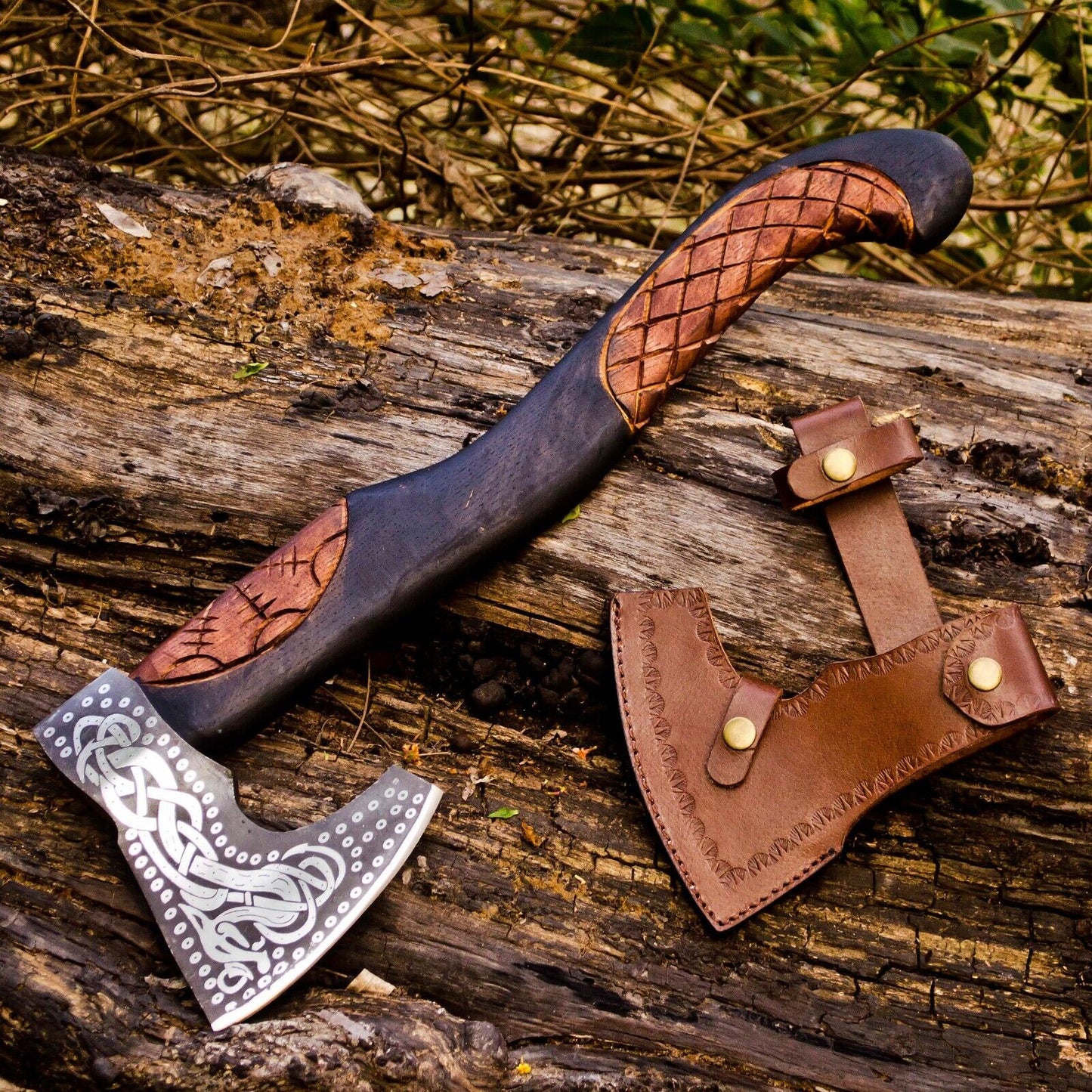 Handcrafted Battle Axe with Engraved 1095 Steel Blade and Hand Engraved Rosewood Handle – KBS Knives Store