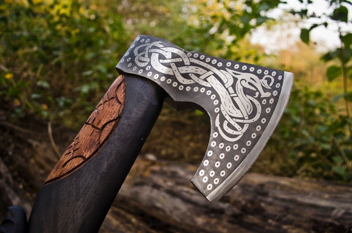 Handcrafted Battle Axe with Engraved 1095 Steel Blade and Hand Engraved Rosewood Handle – KBS Knives Store