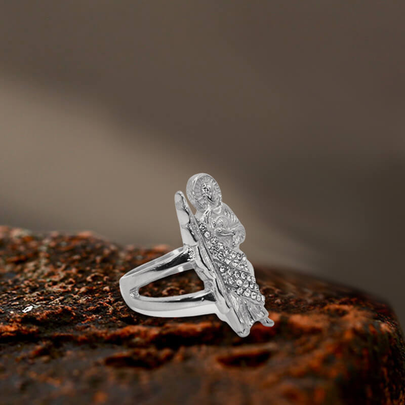 Saint Jude Diamond-Set Stainless Steel Religion Ring