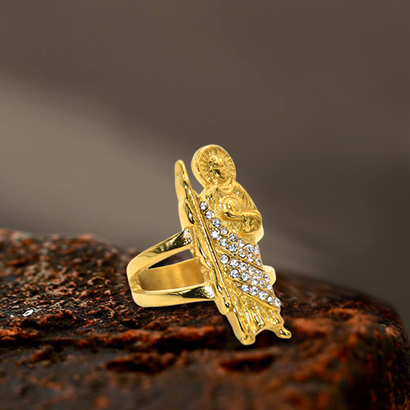 Saint Jude Diamond-Set Stainless Steel Religion Ring