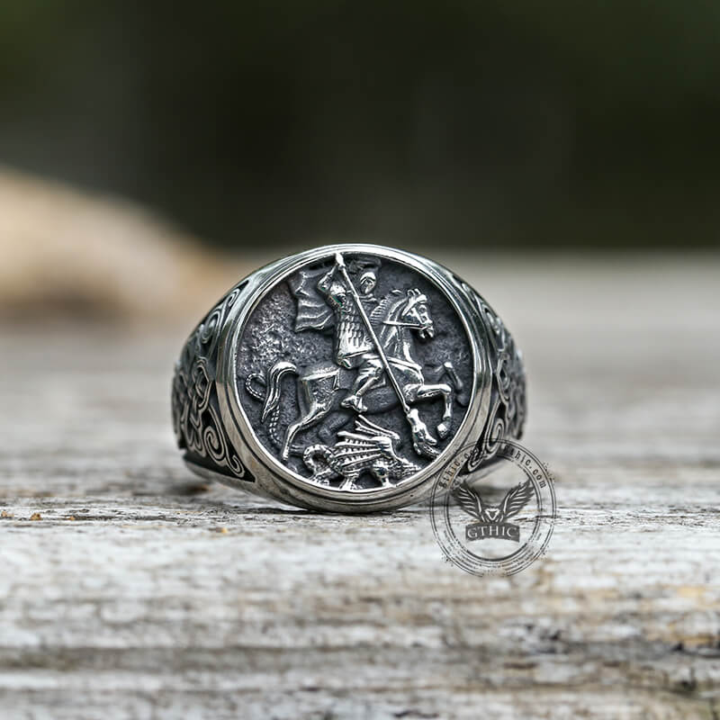 St. George and The Dragon Stainless Steel Religion Ring
