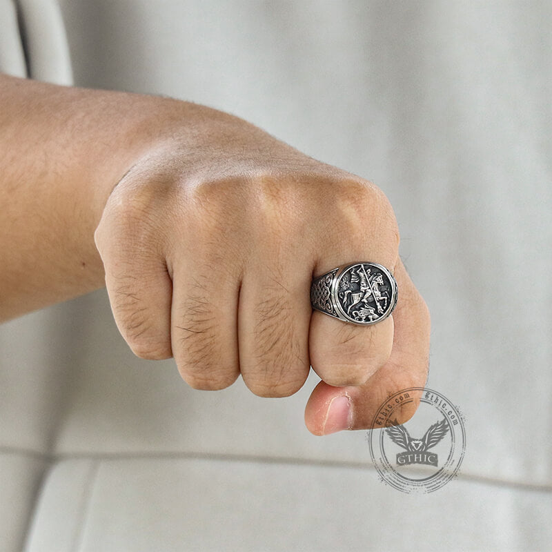 St. George and The Dragon Stainless Steel Religion Ring
