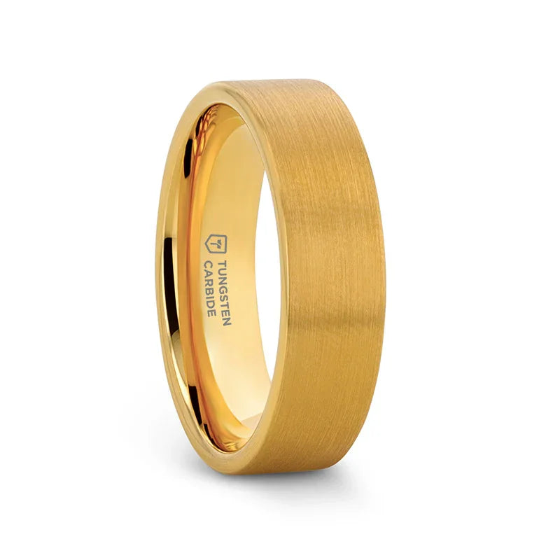 AUDEN Gold-Plated Flat Brushed Tungsten Wedding Ring — 4mm, 6mm & 8mm