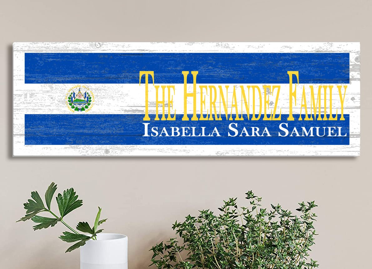 Salvadoran Flag Family Name Sign El Salvadoran Gift Idea